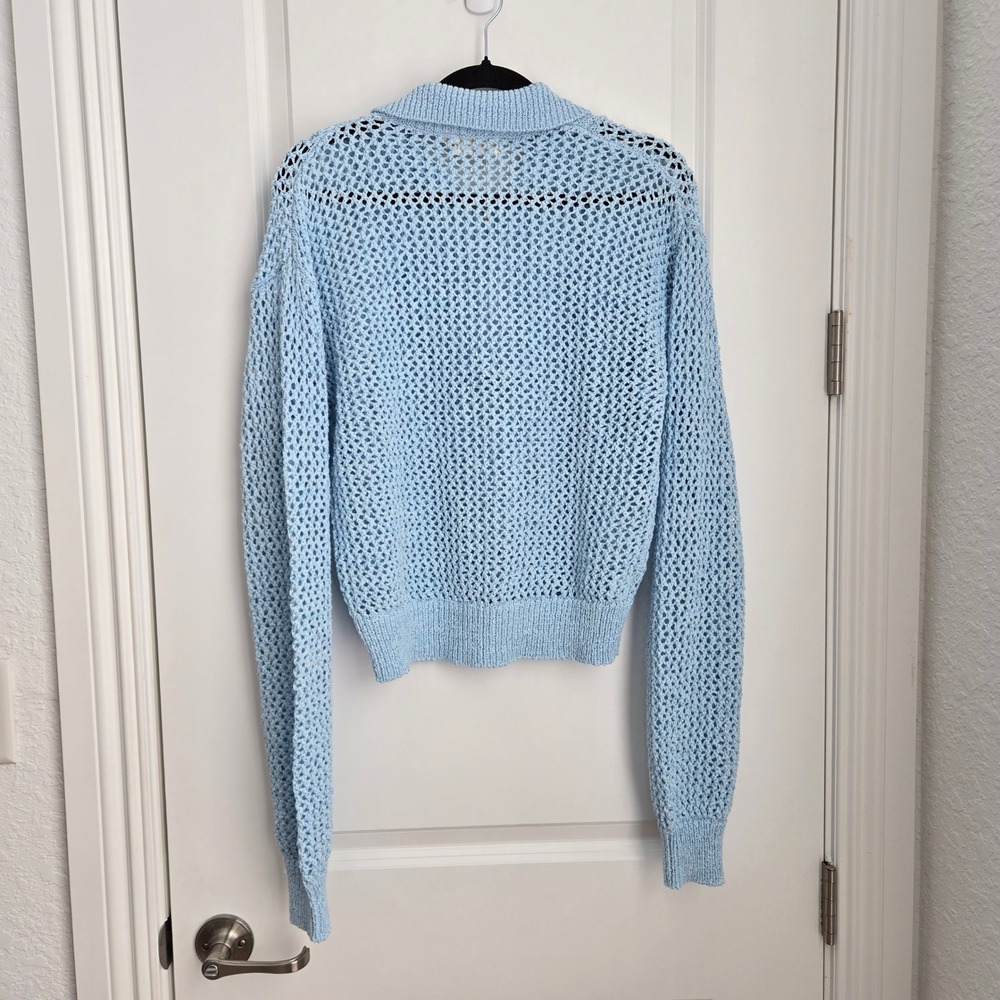 Monday Swimwear Lisbon Quarter Zip Sea Mist Petite Crochet Pullover Sweater L - Picture 5 of 8